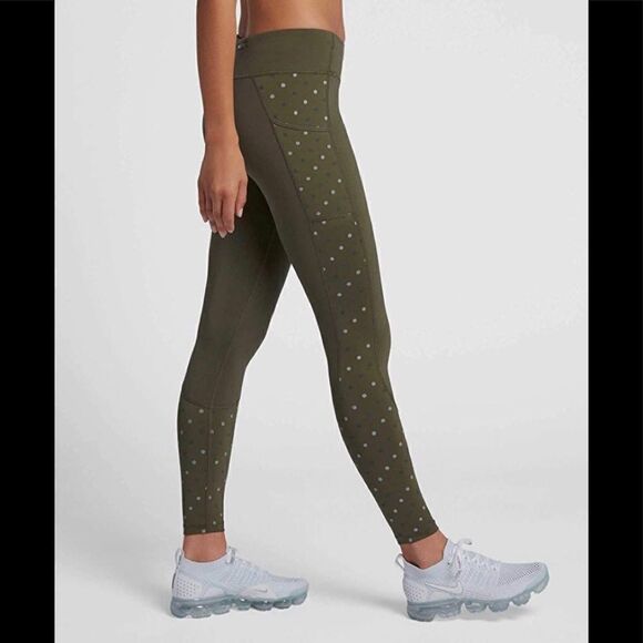Nike dri fit flash running leggings olive green polka dot sz XS - Picture 3 of 9